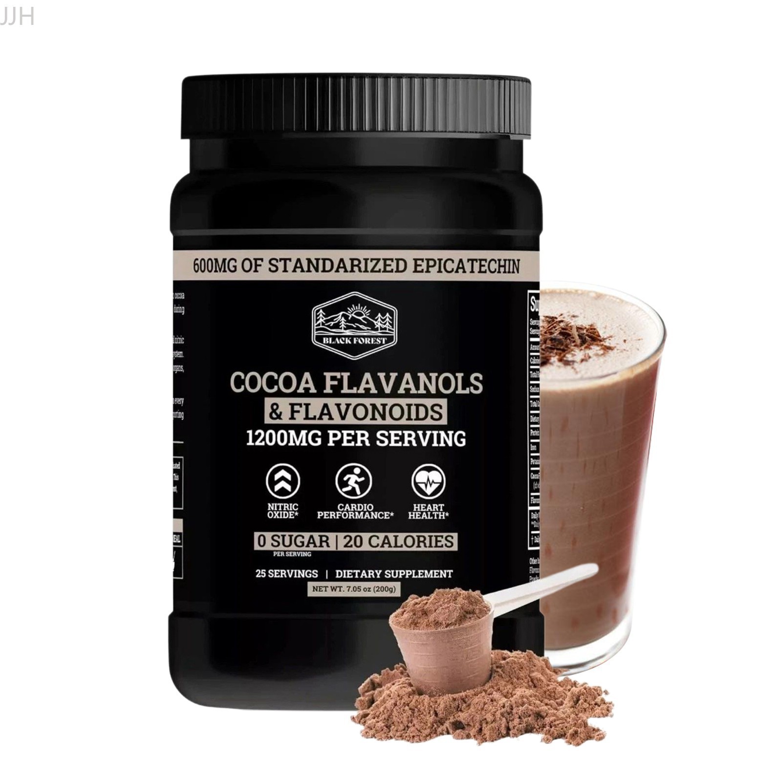 Black High-Quality Forest Flavanol Cocoa Powder, 1200mg Flav
