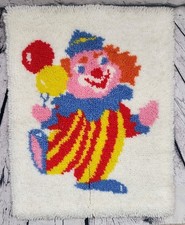 Vtg Completed Clown Latch Hook Rug Wall Hanging 20"x26" Circus Kitsch Clowncore