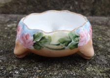 Vienna Peach Porcelain Open Salt Dip, Cellar, Dish w/Handpainted Roses!
