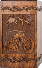 Handcarved Wooden Cremation Urn for Human Ashes - Motorcycle Design, 115Lbs Capa