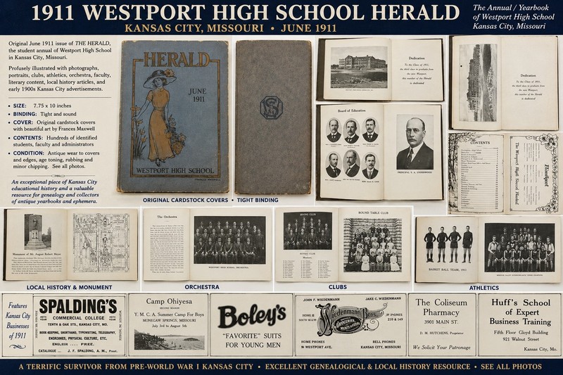 1911 antique WESTPORT HIGH SCHOOL kansas city mo YEARBOOK HERALD photos sports+