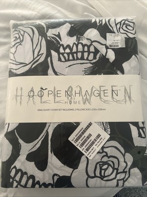 BNWT Copenhagen Home Halloween King Duvet Set Bedding Skull Goth Emo Tattoo