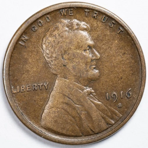 1916-S Lincoln Wheat Penny San Francisco Mint Very Fine (VF)