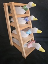 Set Of 4 Ceramic Geese Measuring Spoons Cups With Rack