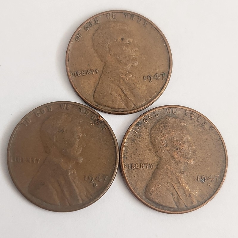1947 P,D,S Lincoln Wheat  Cent Collectible Coins (FINE - VERY FINE)