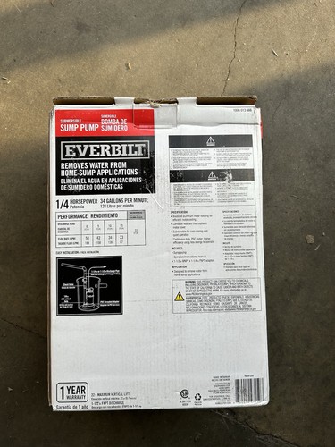Everbilt Submersible Sump Pump W/ Tethered Switch 34 GPM Aluminum 1/4 ...