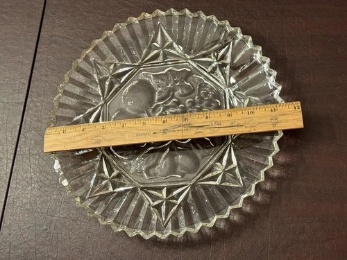 Federal Glass Pioneer 11.5” Clear Fruit Pattern Serving Plate Vintage USA