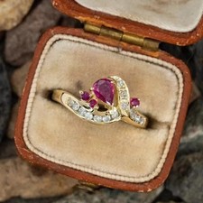 2Ct Pear Cut Ruby & Lab Created Diamond 14K Yellow Gold FN Engagement Ring