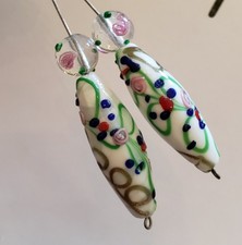 Lampwork Beautiful White/Clear Glass Beads Lot Of 4 PC A9 