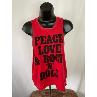 Peace Love & Rock  N  Roll Red Tank Top Women s M