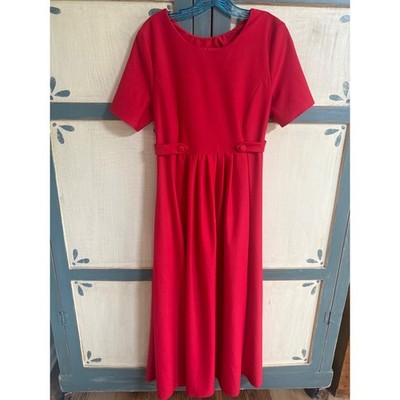 Southeastern Red Crepe Midi Dress Short Sleeve Tie Back Pleated Size 10 USA