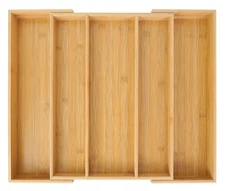 Bamboo Expandable Kitchen Drawer Organizer, Adjustable Utensil Holder and Cut...