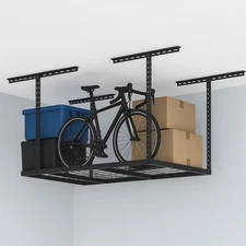 Overhead Adjustable Heavy Duty Metal Garage Ceiling Storage Shelves Black/White