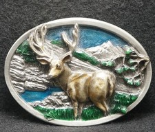 WL09116 NOS VINTAGE 1984  BULL ELK  ANIMAL NATURE ARTWORK MENS BELT BUCKLE
