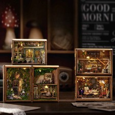 US Wooden Doll's House Model Handmade Wooden Cottage Building with Furniture LED