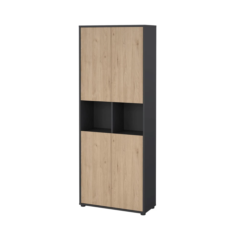 Librería Tvilum Sign 6 estantes con puertas y estante abierto de almacenamiento en negro y roble Foto 3 de 4