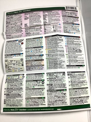 PhotoBert CheatSheet for Nikon Z6 Digital Mirrorless Camera - Good Condition