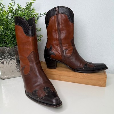 Stuart Weitzman Cowboy Boots Womens Brown Studded Leather Western Boho Size 11