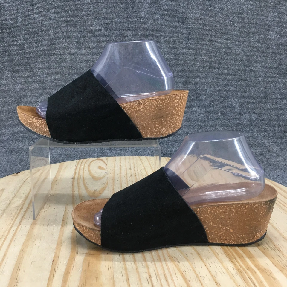 Chocolat Blu Sandals Womens 40 Slide Black Suede Cork Wedge Heels Slip On Casual - Image 2 of 4