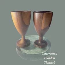 Mid-Century Modern VTG Solid Teak Wood 2/Duo of Celebration Chalice's/Goblet's