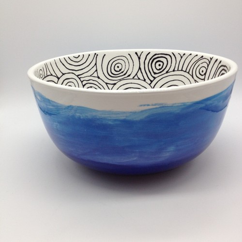 Art Pottery Hand Painted Whimsical Goldfish Signed Large Centerpiece Bowl 8"X4" - Picture 2 of 10