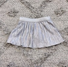 Cat Jack Baby Girl Silver Pleated Shiny Skirt 6-9M EUC