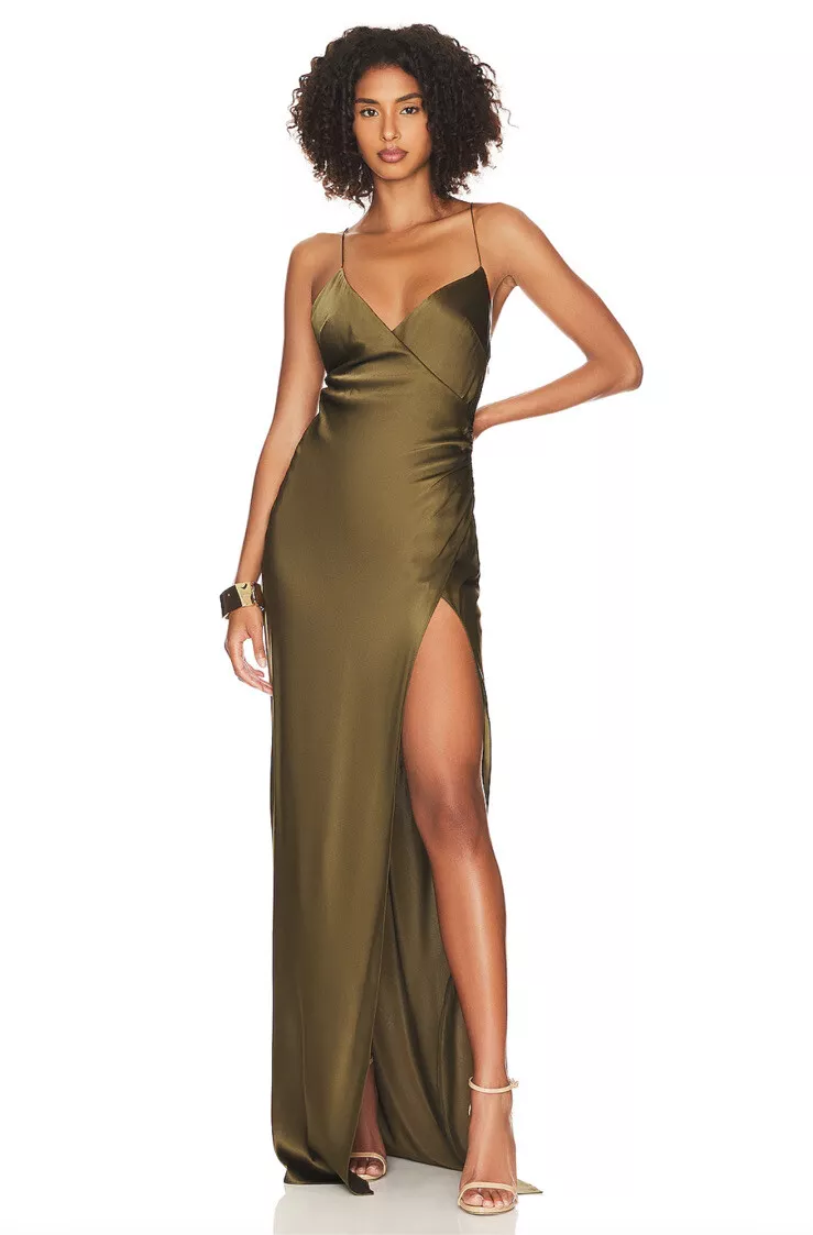 Khaki green cheap silk dress