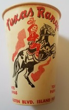 Texas Ranger Island Park Restaurant Long Island NY Wax Cup Island Park 1960 7 oz