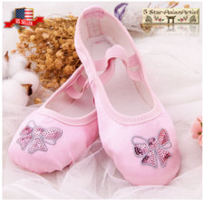 Ballet Dance Slipper Shoes Satin Soft Sole Sequins Embroidery Toddler Kids Girl