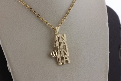 JCM Jacmel 14K Yellow Gold Vertical #1 Nana Etched &Textured Charm Pendant