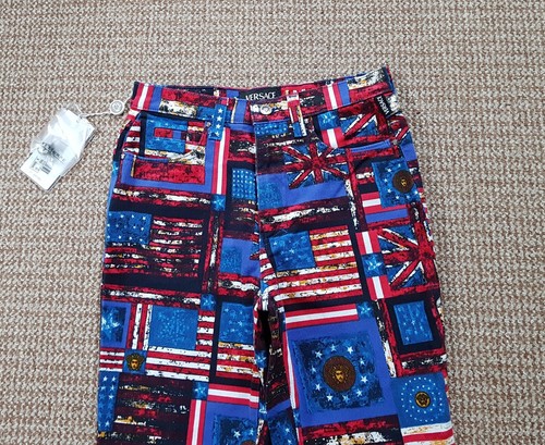 Versace Rare Vintage 90s USA UK Union Jack Flags Print Pattern Denim Jeans W31 - Picture 3 of 20