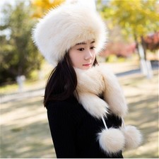 Women Russian Trapper Cossack Ushanka Hat Ski Faux Fur Winter Pom Vintage