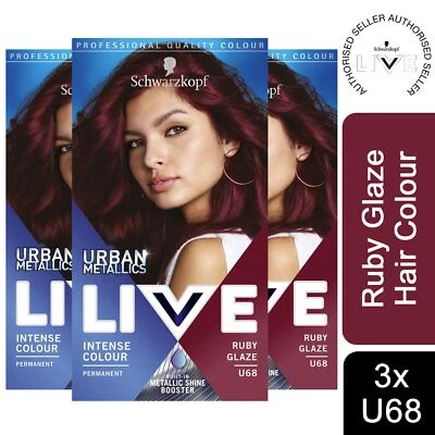 3x Schwarzkopf Live Intense Urban Metallics Permanent Hair Dye, U68 Ruby Glaze