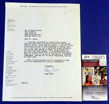 Tony Zale Signed Letter To Senator Richard Daley October 1977 JSA #KK24941