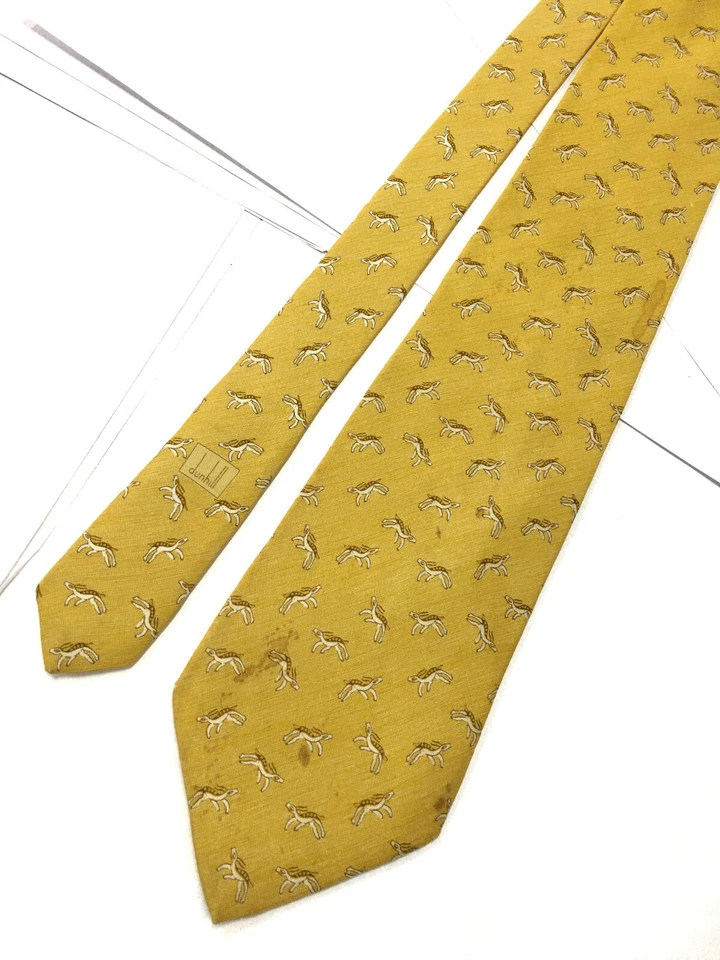 Подлинный DUNHILL экзотический животных дизайн на желтый 100% сплетенный галстук галстук - Изображение 4 из 4