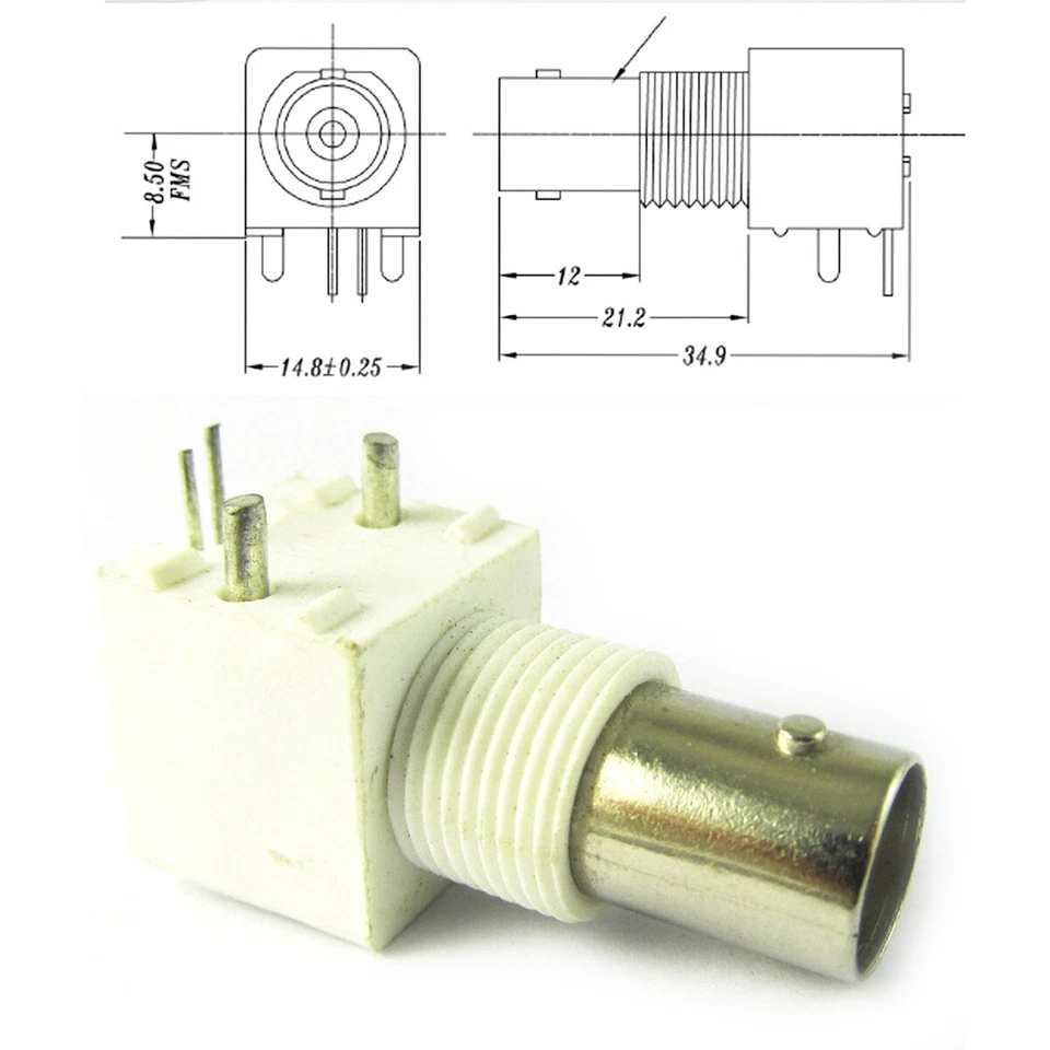 20pcs BNC Female Right Angle PCB Mount Jack BNC Q9 Female RF Coax CCTV Connector - Image 2 of 4