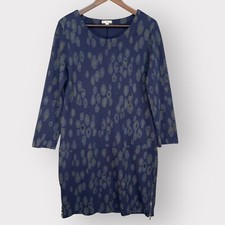 Gap Shift Dress Women M Navy Leopard Print Gold Zip Side  Hem 100% Cotton U42