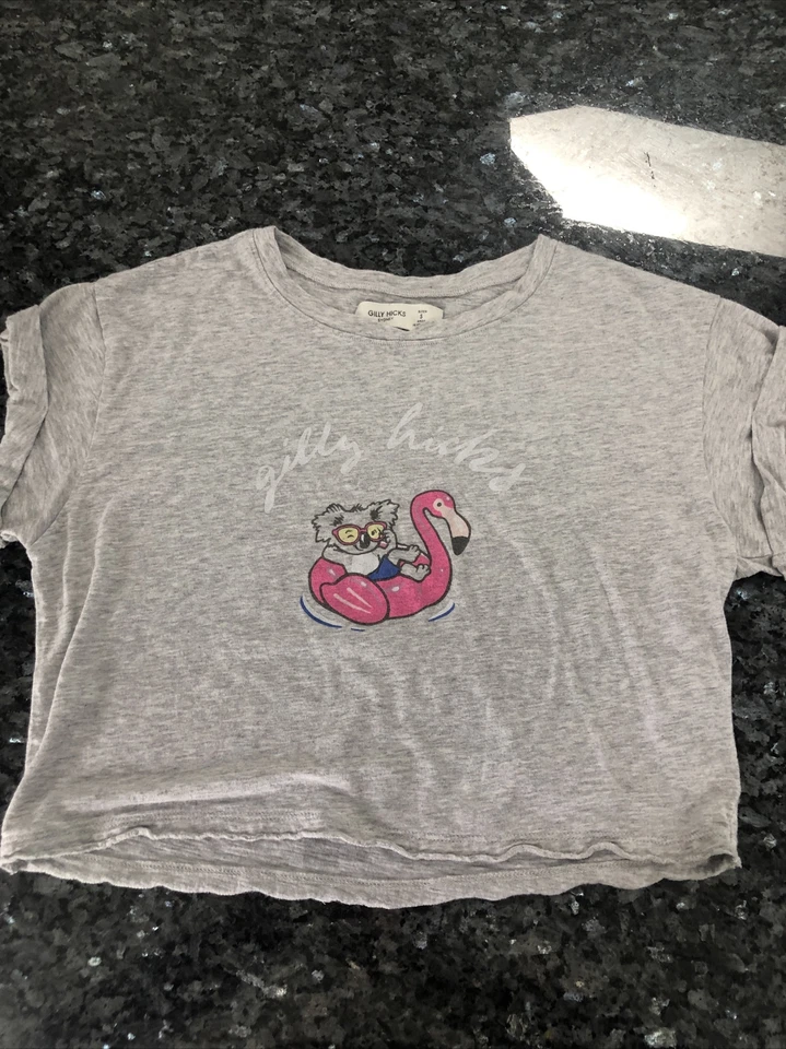 Koala On A Flamingo Pool Float Hollister Small Gray Cropped Shirt Fast Shipping Foto 3 de 4