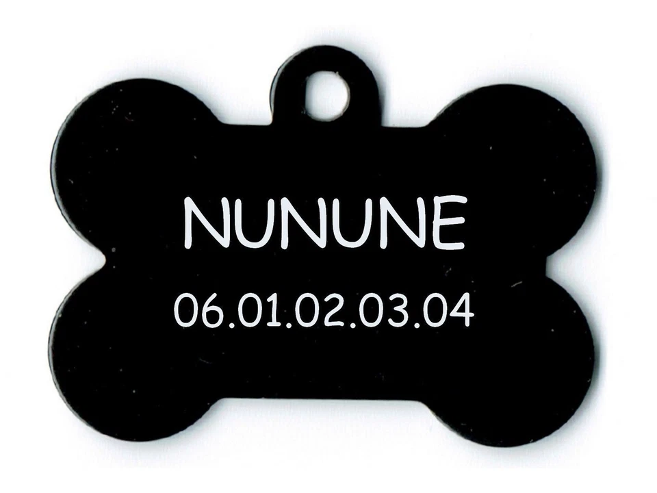 medaille gravee chien ou chat - modele petit os nunune - noire - Photo 1/1
