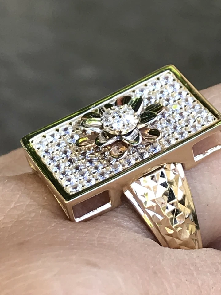 Sale GOLd Flower Ring 14k yellow Rose White Tri solid her oro 7 ask 4 5 6 8 9 10 - Image 4 of 4