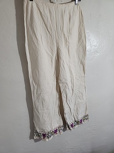 Vintage 60er 70er Gaze Baumwolle Hose bestickt Hippie off white Hippie 60s