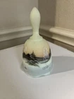 Fenton Custard Uranium Glass Hand Painted Winter Scene Bell 1978