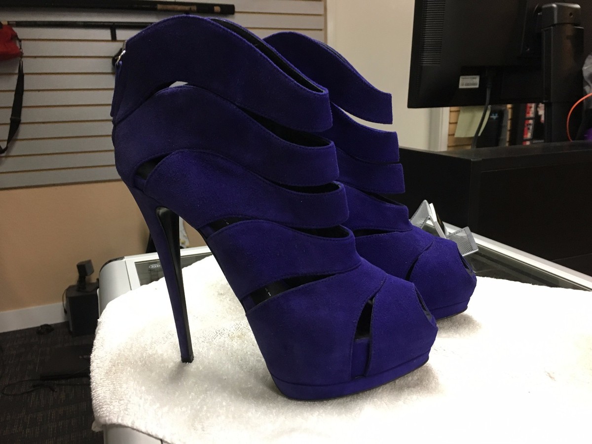 Giuseppe Zanotti Cut Out Purple Suede Peep Toe Bootie Platform