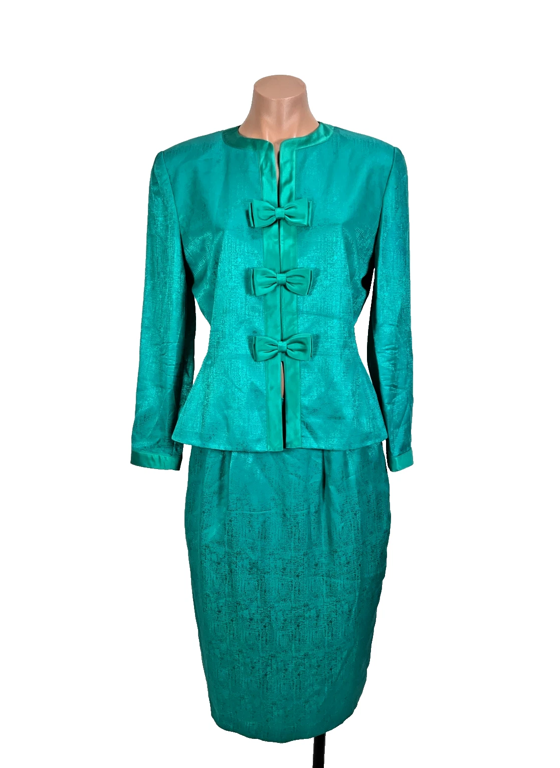 Vintage Adrianna Papell Teal Green Safe Silk Skirt Jacket/ Blazer Bow Suit set 8
Opens in a new wind