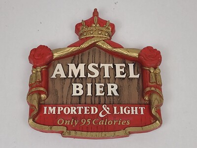 Amstel Bier Beer Red Gold 3D Crown Sign Bar Pub Tavern Mancave Decor Vtg 80s