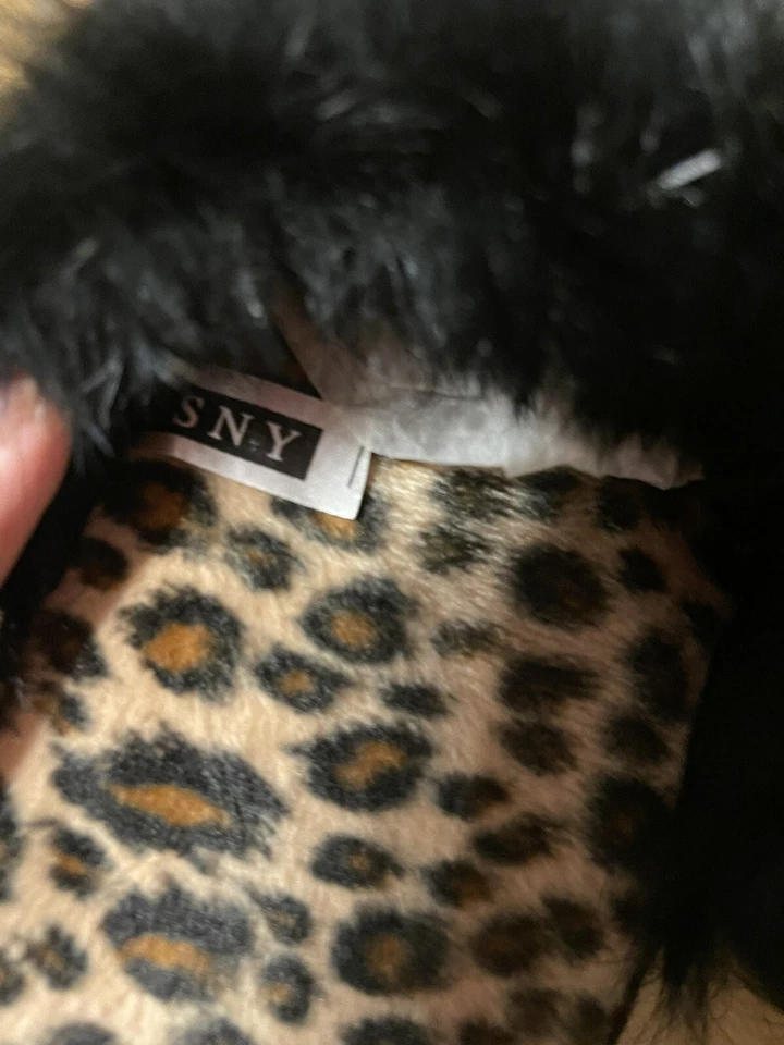ESNY SIGNATURE SATIN SLIPPER FUX FUR CHAMPAGNE LEOPARD XL 9.5-10.5 全新带标签 — 第 3/3 张图片