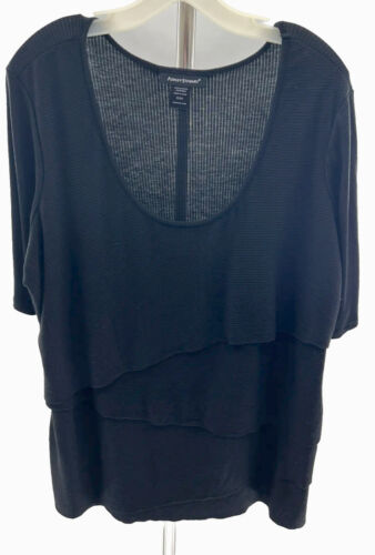 Ashley Stewart Black Ruffle Top Pullover Plus Size 22/24 Ribbed Waterfall Shirt - Picture 2 of 8
