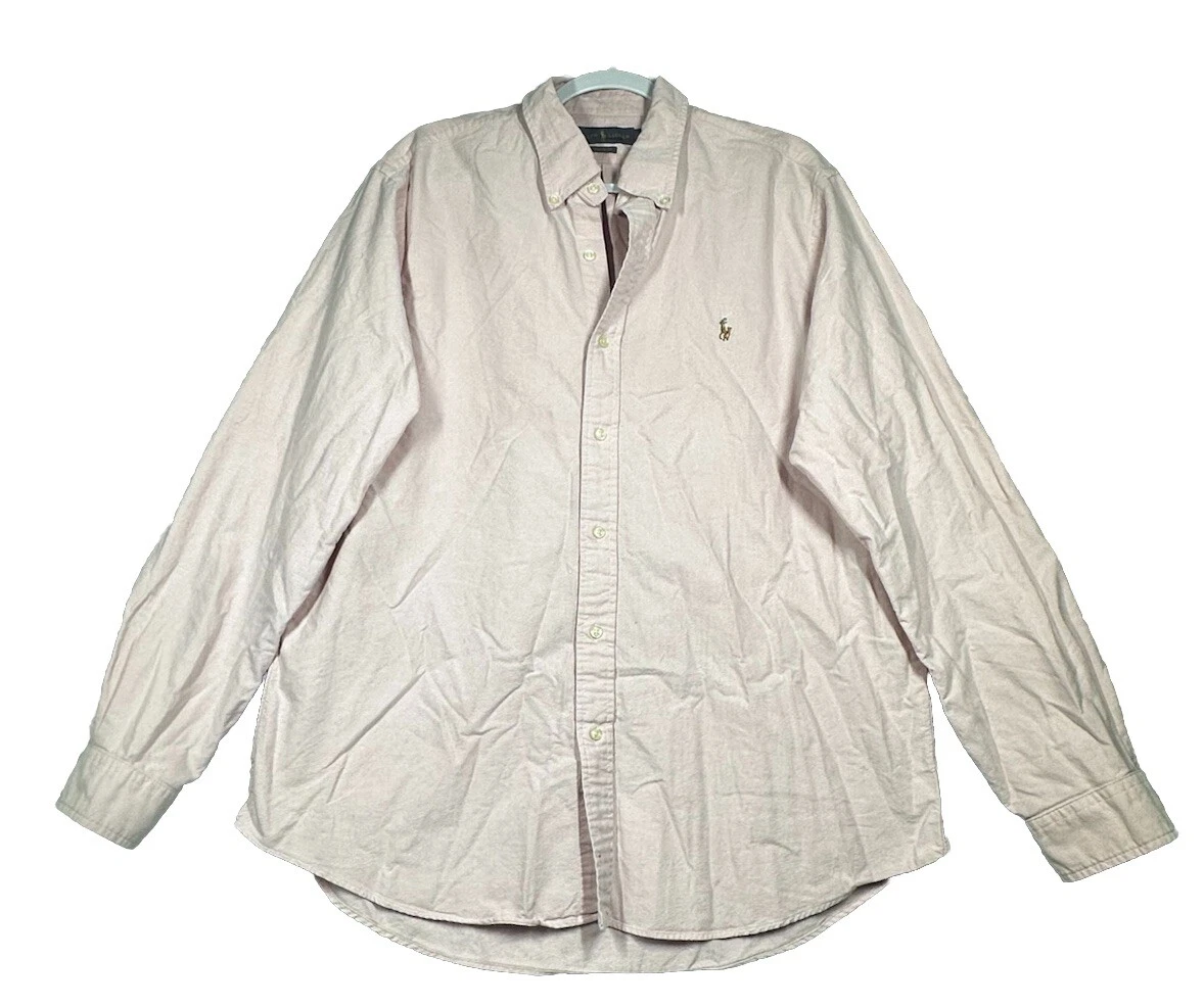 Ralph Lauren Mens Button Classic Fit Long Sleeve Shirt Pink Solid Size XL