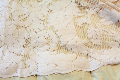 Cream Cotton Lace Tablecloth Floral Grapevine Florentine Netting No Tag 61 X 84
