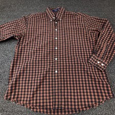 Alan Flusser Button Up Shirt Mens XL Long Sleeve Checkered Orange Black